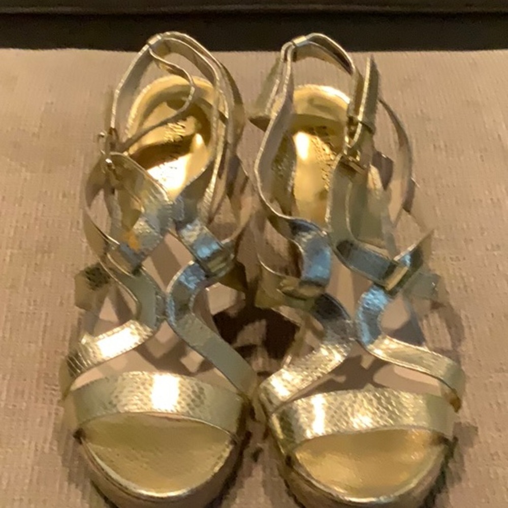 Never worn,  Micheal Kors Gold Wedges…..women’s size 11.
